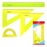 Набор геометрический большой пластиковый ErichKrause Neon, (линейка, 2 угольника, транспортир), желт