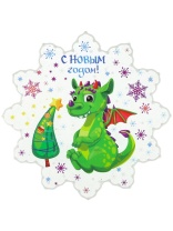 Витражная наклейка 25*25см  "Дракон со снежинкой"