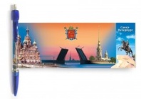 Ручка сувенирная панорама шар. "Медный всадник", автомат, цв.корп. синий, синяя