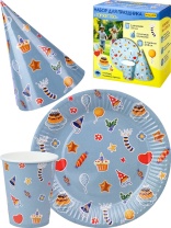 Набор для праздника "Торжество" тарелка 6 шт, стаканы 6 шт, колпаки 6 шт