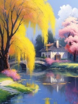 Алмаз мозаика (класс.) 30х40 см, без подр., с полн. заполн.(30цв) Желтая ива (Арт.НД-6413)|РЫ|НД-6413