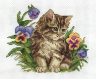 Набор  для вышивания крестиком 17*15см "Котенок в фиалках"
