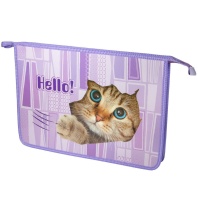 Папка д/труда А4 (335*240*85) 2отд. молния сверху, пластик/ламинат "Кот шалун"