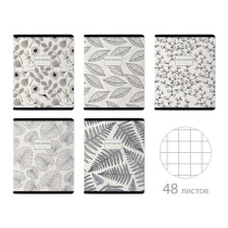 Тетрадь А5 48л. BRUNO VISCONTI скоба, клетка, Soft Touch, фольга,BLACK&WHITE.FLORA(5в, 7-48-1369
