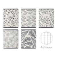 Тетрадь А5 48л. BRUNO VISCONTI скоба, клетка, Soft Touch, фольга,BLACK&WHITE.FLORA(5в, 7-48-1369