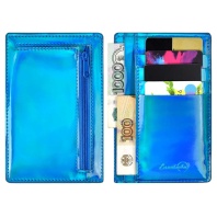 Чехол д/пласт.карт "Голографик синий" 142*92мм, блинт.тиснение, 2 отд., 4 кармана