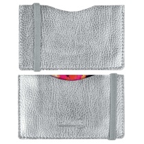 Чехол д/пласт.карт "Наппа серебряный металлик" 108*65мм, блинт.тиснение, 2 отд., резинка