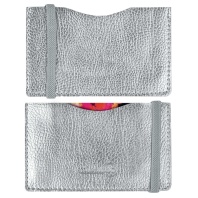 Чехол д/пласт.карт "Наппа серебряный металлик" 108*65мм, блинт.тиснение, 2 отд., резинка