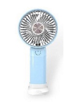 Вентилятор ручной 8см, голубой, зарядка USB, 3 уровня мощности
