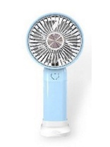 Вентилятор ручной 8см, голубой, зарядка USB, 3 уровня мощности