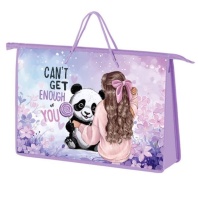 Папка А4 (340*245*75) с ручками, молния, пластик "Девочка с пандой"