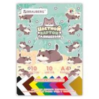 РЕЗЕРВ Картон цветной А4 МЕЛОВАННЫЙ ВОЛШЕБНЫЙ, 10л. 10цв., в папке, BRAUBERG МИЛЫЕ КОТЫ, 116982