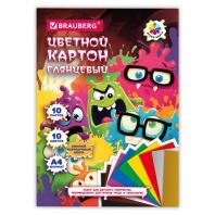 РЕЗЕРВ Картон цветной А4 МЕЛОВАННЫЙ ВОЛШЕБНЫЙ, 10л. 10цв., в папке, BRAUBERG МОНСТРИКИ, 116992