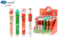 Ручка шар. многоцв. 10-ти цветная, "Новогодние" 0,5мм, прорезин.наконечник