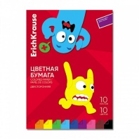 Цветная бумага двусторонняя на клею ErichKrause, Jolly Friends, А4, 10 листов, 10 цветов, игрушка-на