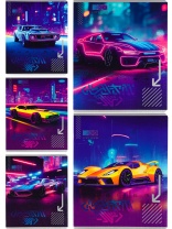 ТМ"Collezione"Тетрадь КЛЕТКА 48л. НЕОНОВЫЙ АВТОМОБИЛЬ (48-2672) 5 диз в сп,серебро, 5+0, лён|Из|48-2672