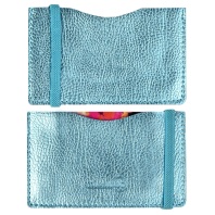 Чехол д/пласт.карт "Наппа голубой металлик" 108*65мм, блинт.тиснение, 2 отд., резинка