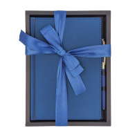 Набор ежедневник дат. 2026г А5 136л. тв.пер., кожзам "Velvet. Темно-синий"+ручка "Monaco"