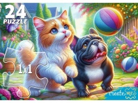 Пазл МАКСИ 24 элемента "Кот и щенок с мячом"