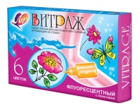Краска Витраж (акрил. осн.), набор  6цв. ФЛУОР. с блёстками по 20мл,