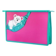 Папка д/тетрад. А4 (330*230*70) молния сверху, пластик "Мишка на сумке"