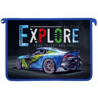 Папка д/тетрад. А4 (340*240*45) молния сверху, пластик "Авто Explore" диз. с двух сторон