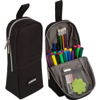 Пенал-косметичка (210*90*60) молния, ткань "Private",с аппликацией, вертикальный,черный,на 60пр.