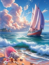 Холст с красками 30х40 см по номерам (в коробке) (30 цв.) Яхта на берегу (арт. Х-5180)|РЫ|Х-5180