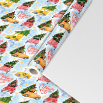 Бумага упаковочная мелованная BIG SIZE новогодняя "Машинки", 0,7х10 м, ЗОЛОТАЯ СКАЗКА, 592617