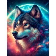 Холст с красками 30х40 см по номерам в коробке (30цв.) Волк на фоне Луны (арт. ХК-5222)|РЫ|ХК-5222