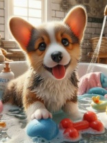 Холст с красками 30х40 см по номерам в коробке (30цв.) Корги принимает ванну (арт. ХК-5226)|РЫ|ХК-5226