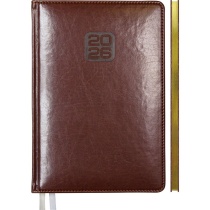 Еженедельник дат. 2026г. А4 64л., тв.обложка, кожзам Bravo коричневый, ляссе, золотой срез