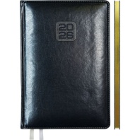 Еженедельник дат. 2026г. А4 64л., тв.обложка, кожзам Bravo синий, ляссе, золотой срез
