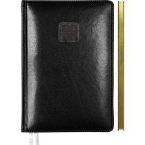 Еженедельник дат. 2026г. А4 64л., тв.обложка, кожзам Bravo черный, ляссе, золотой срез
