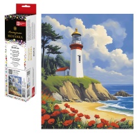 Мозаика алмазная по номерам на холсте (в рулоне) 20*25см "Маяк и маки"