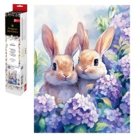 Мозаика алмазная по номерам на холсте (в рулоне) 30*40см "Зайчики в гортензиях"