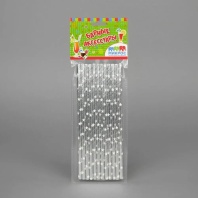 Трубочка д/коктейля "Серебряные звезды"  12шт, 19,7см, бумажные