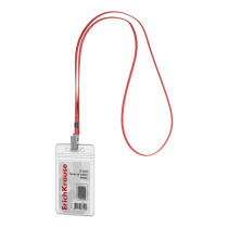 Бейдж вертикальный в комплекте с лентой ErichKrause размер вставки  62х91 мм, прозрачный, цвет ленты