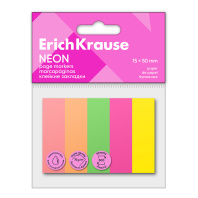 Клейкие закладки бумажные ErichKrause Neon, 15x50 мм, 500 листов, 5 цветов