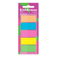 Клейкие закладки пластиковые ErichKrause Neon, 45x20 мм, 100 листов, 5 цветов