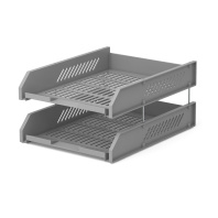 Набор из 2 пластиковых лотков для бумаг на металлических стержнях ErichKrause Classic, серый