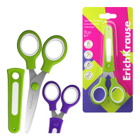 Ножницы для левшей ErichKrause Junior Protect с пластиковым чехлом и именным стикером, 13см, ассорти