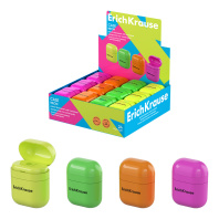 Точилка пластиковая ErichKrause Case, Neon, с контейнером, ассорти (в коробке-дисплее по 24 шт)