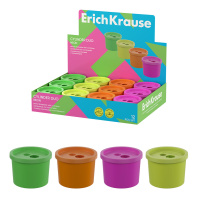 Точилка пластиковая ErichKrause Cylinder Duo, Neon, с контейнером, ассорти (в коробке-дисплее по 12