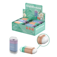 Точилка пластиковая ErichKrause JOY, Pastel Bloom, с контейнером и ластиком, ассорти (в коробке-дис