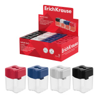 Точилка пластиковая ErichKrause Wave Duo, Classic, с контейнером, ассорти (в коробке-дисплее по 12 ш