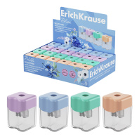 Точилка пластиковая ErichKrause Wave Mini, Pastel Bloom, с контейнером, ассорти (в коробке-дисплее п