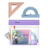 Набор геометрический малый пластиковый ErichKrause Manga, (линейка, угольник, транспортир), zip-паке