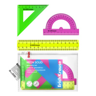 Набор геометрический малый пластиковый ErichKrause Neon Solid, (линейка, угольник, транспортир), zip
