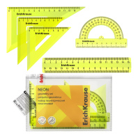 Набор геометрический малый пластиковый ErichKrause Neon, (линейка, 3 угольника, транспортир), zip-па
